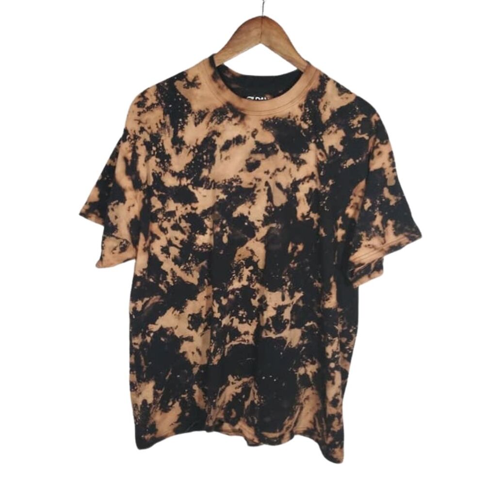 Upcycled Custom Bleached Tie Dye Black T-Shirt Sz XL